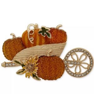 Brand New women's boxed Gold-tone multi-pumpkin harvest cart pin.